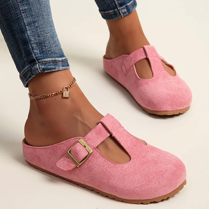 Lina | Women's Suede-Look Buckled Clog Sandals