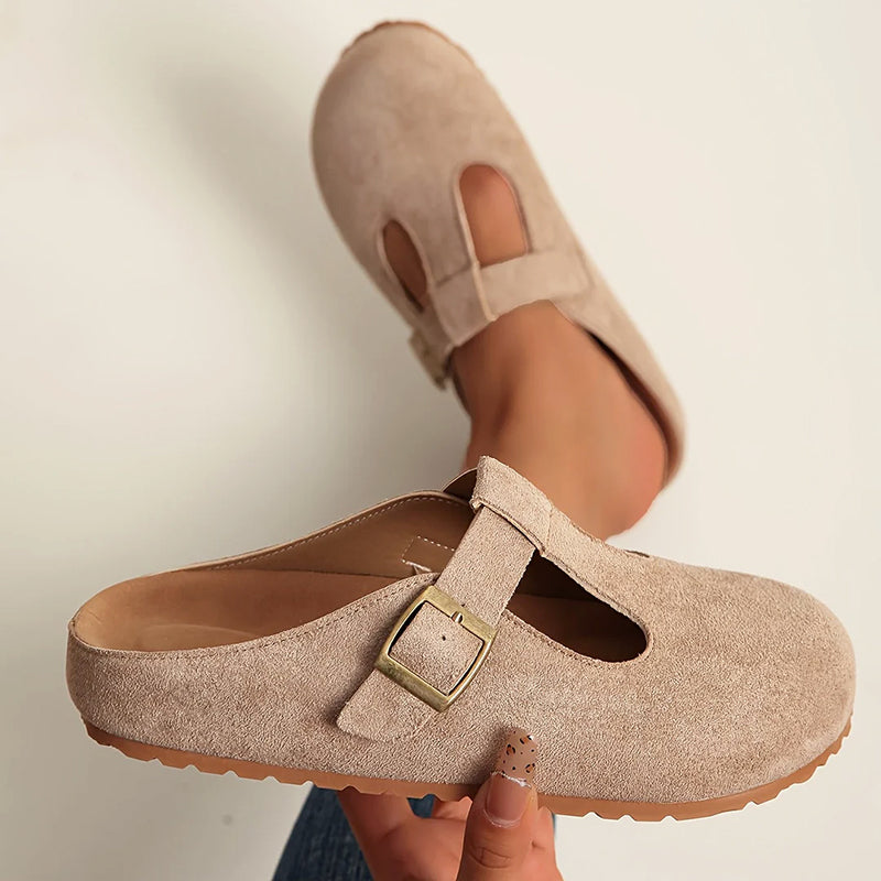 Lina | Women's Suede-Look Buckled Clog Sandals