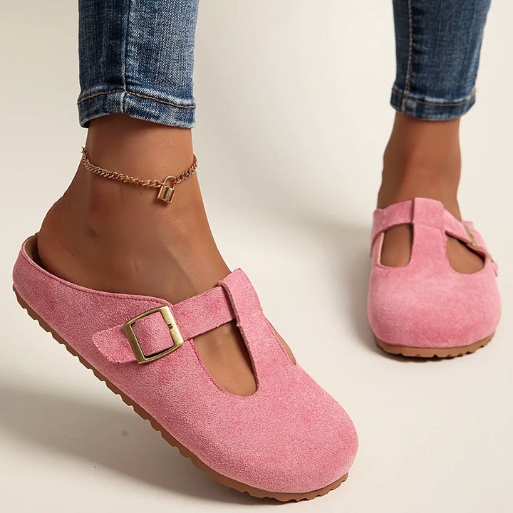 Lina | Women's Suede-Look Buckled Clog Sandals