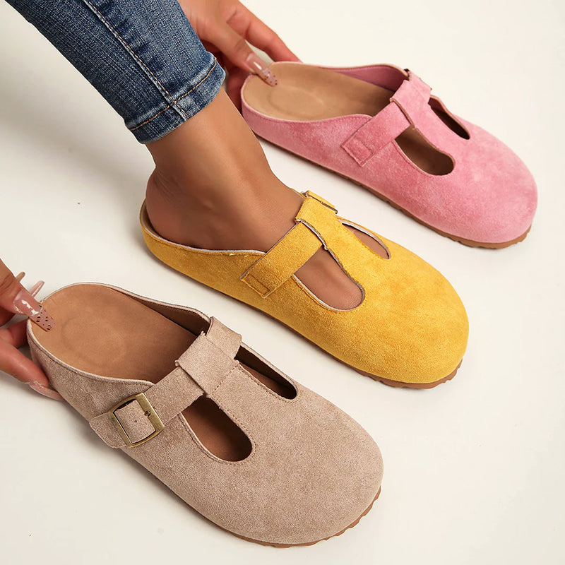 Lina | Women's Suede-Look Buckled Clog Sandals