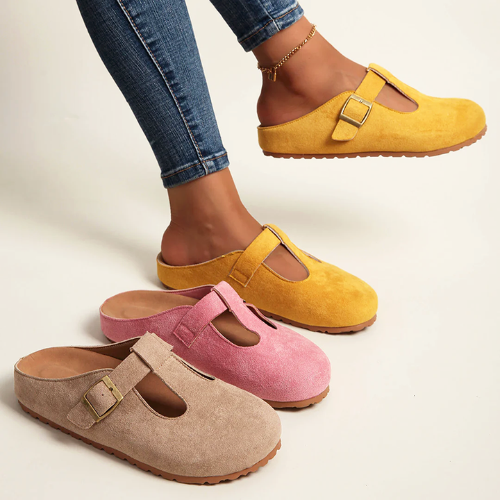 Lina | Women's Suede-Look Buckled Clog Sandals
