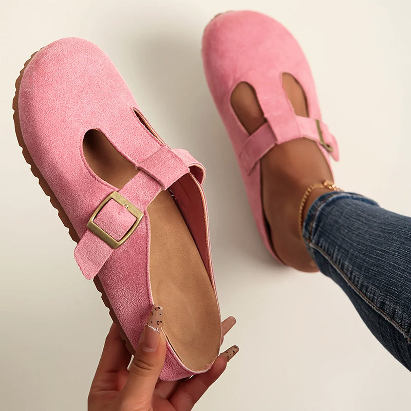 Lina | Women's Suede-Look Buckled Clog Sandals