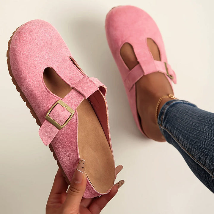 Lina | Women's Suede-Look Buckled Clog Sandals