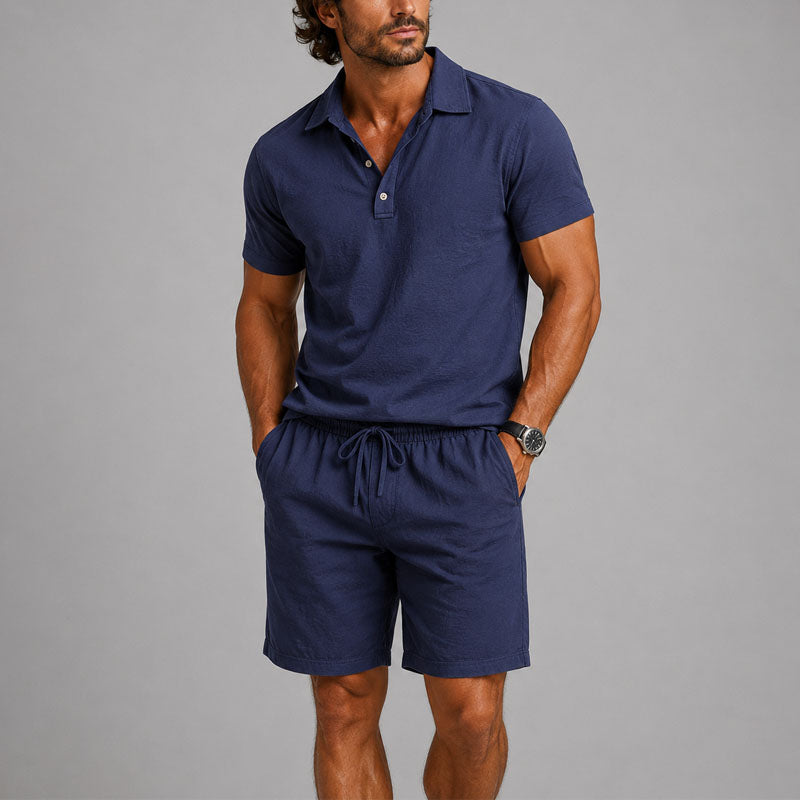 Logan | Men's Polo Shirt and Drawstring Shorts Lounge Set