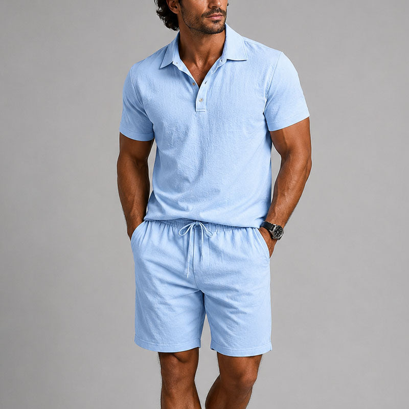 Logan | Men's Polo Shirt and Drawstring Shorts Lounge Set