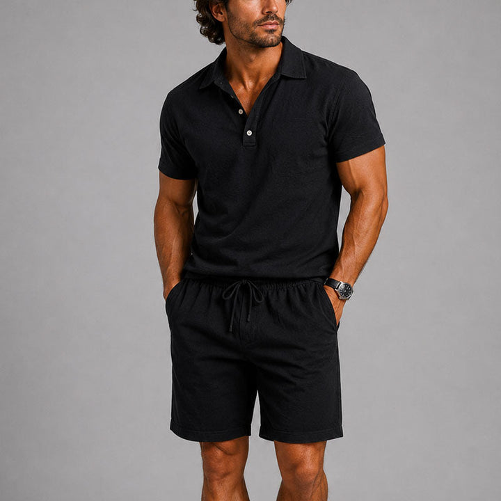 Logan | Men's Polo Shirt and Drawstring Shorts Lounge Set