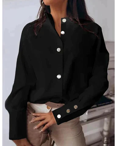 Rose | Women's Long-Sleeved Blouse with Oversized Buttons