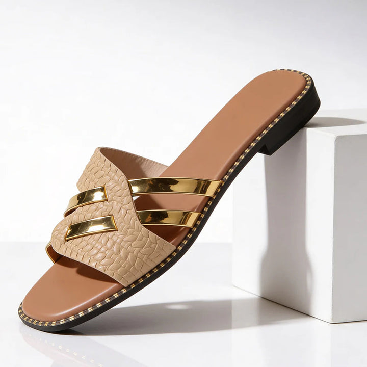 Luciana | Women's Gold Textured Slide Sandals