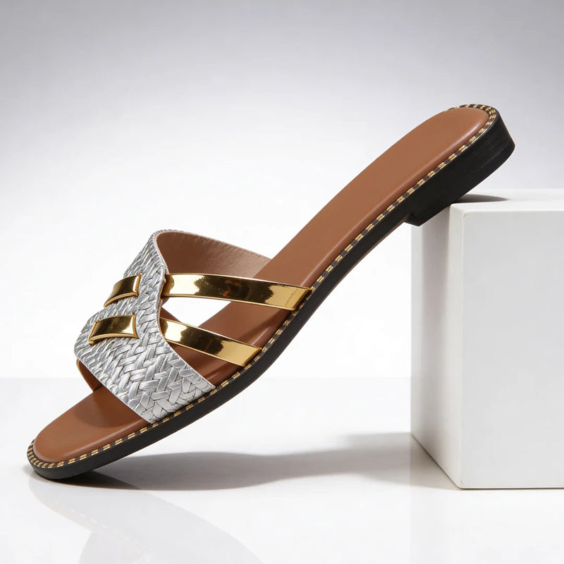 Luciana | Women's Gold Textured Slide Sandals