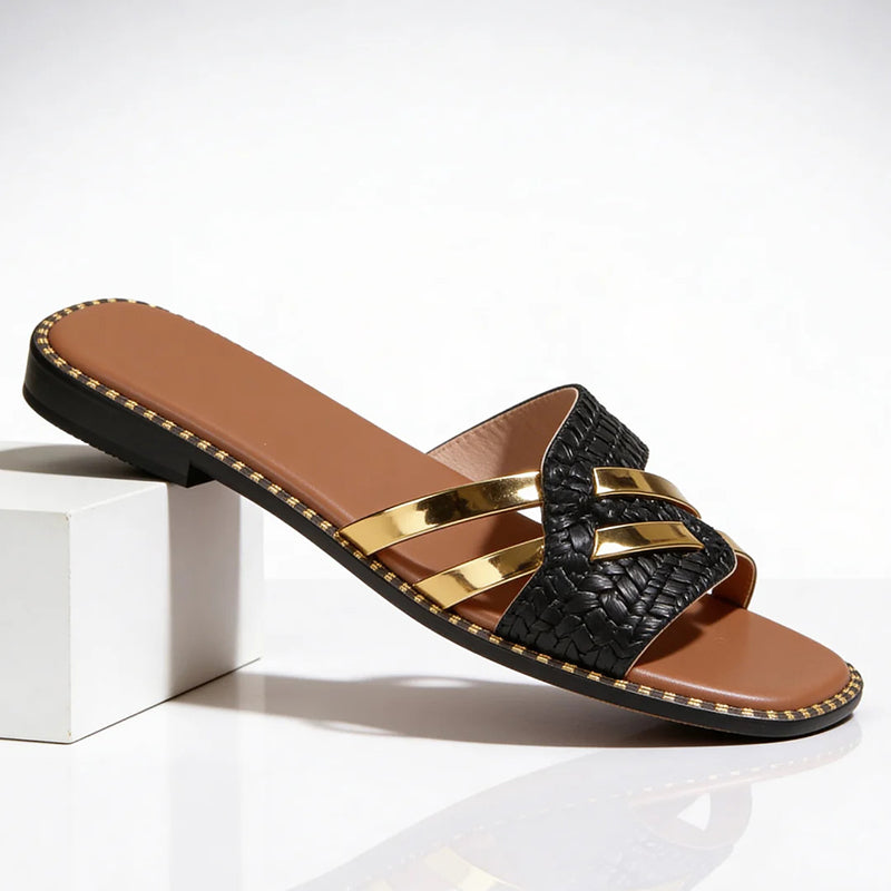 Luciana | Women's Gold Textured Slide Sandals