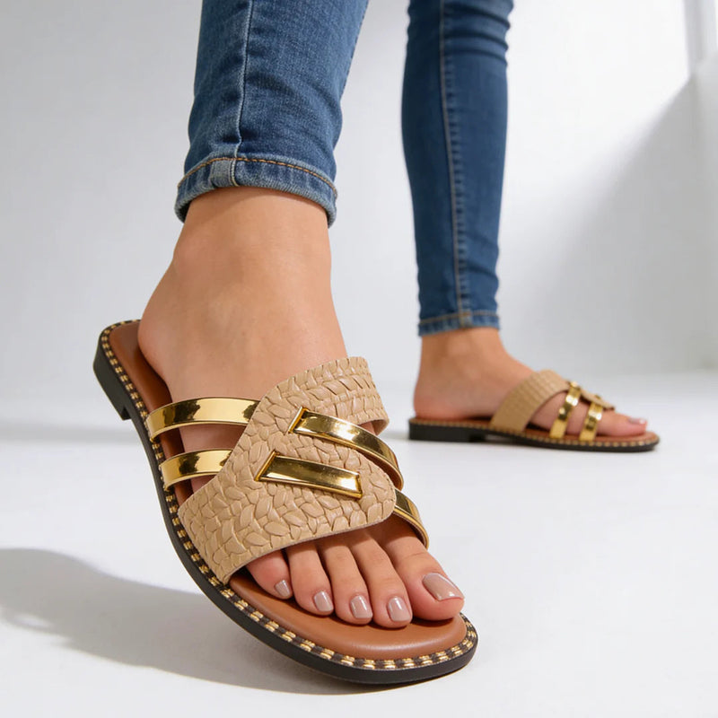 Luciana | Women's Gold Textured Slide Sandals