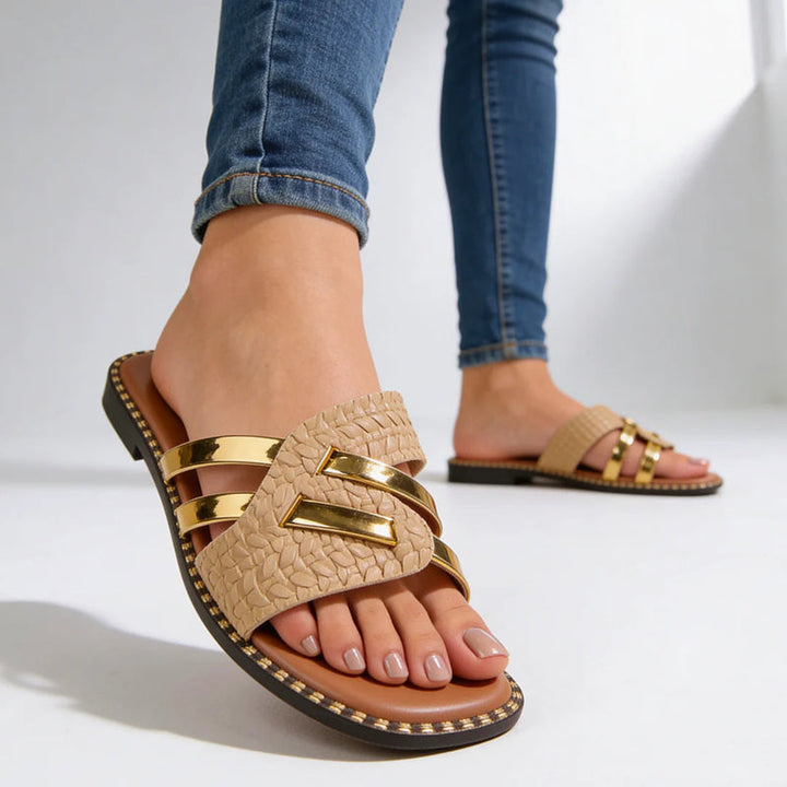 Luciana | Women's Gold Textured Slide Sandals