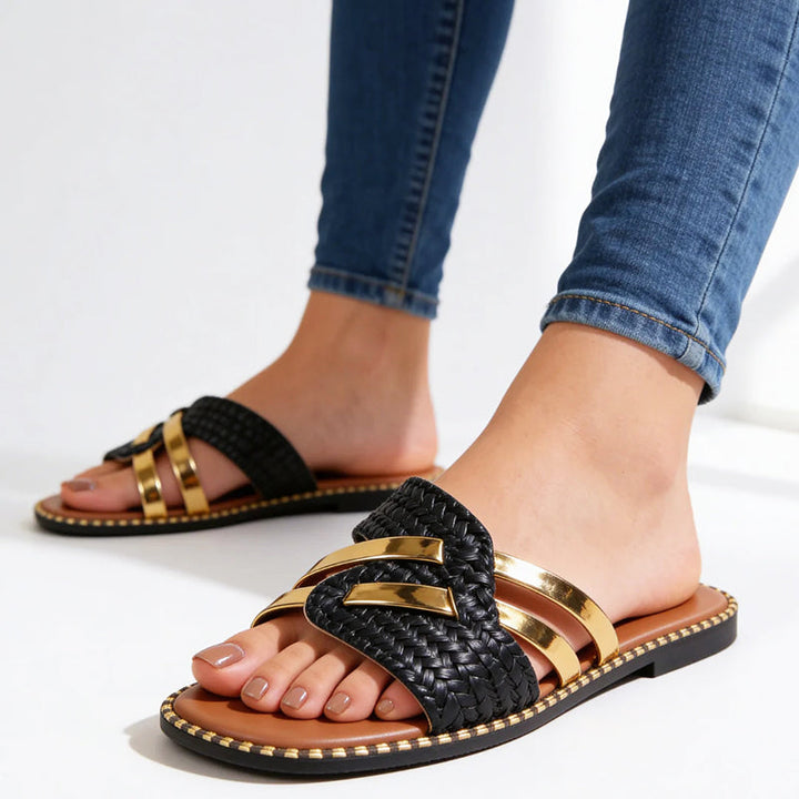 Luciana | Women's Gold Textured Slide Sandals