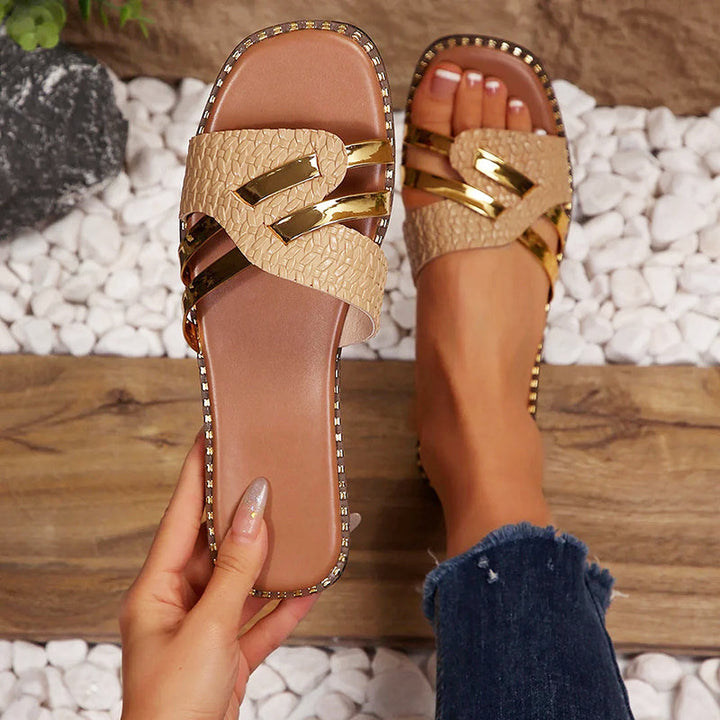 Luciana | Women's Gold Textured Slide Sandals