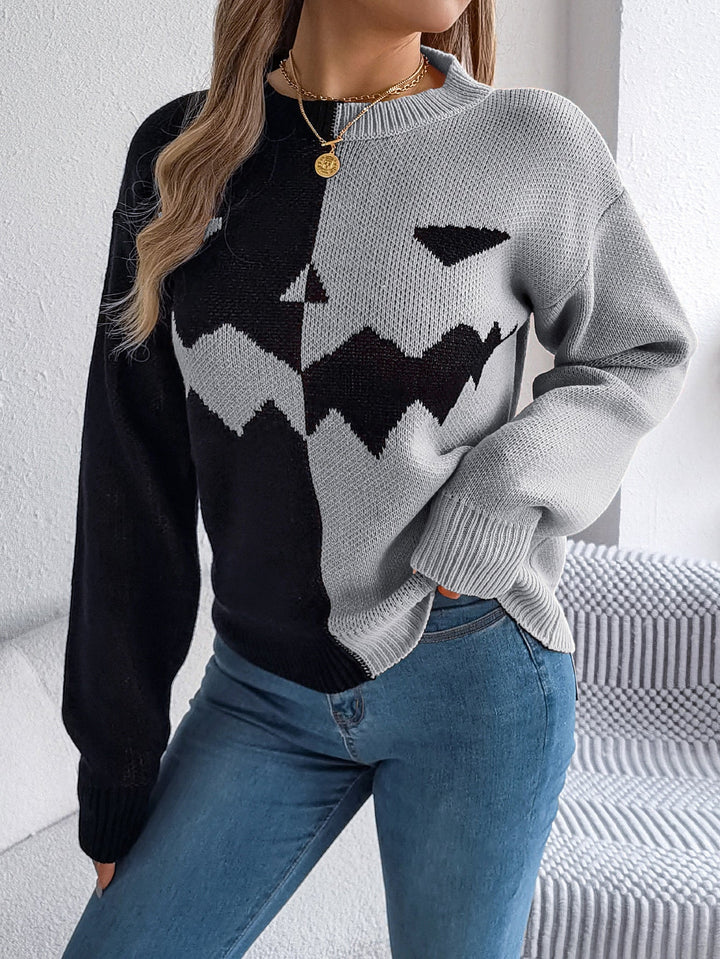 Halloween's Jack O' Lantern Knit Pullover Sweater with Ribbed Cuffs