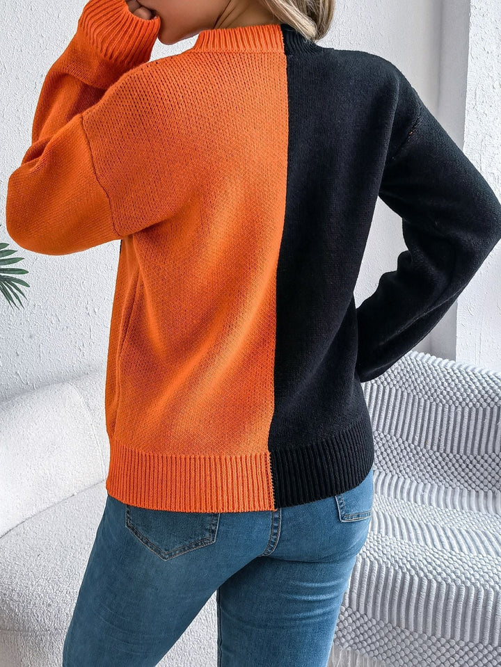 Halloween's Jack O' Lantern Knit Pullover Sweater with Ribbed Cuffs