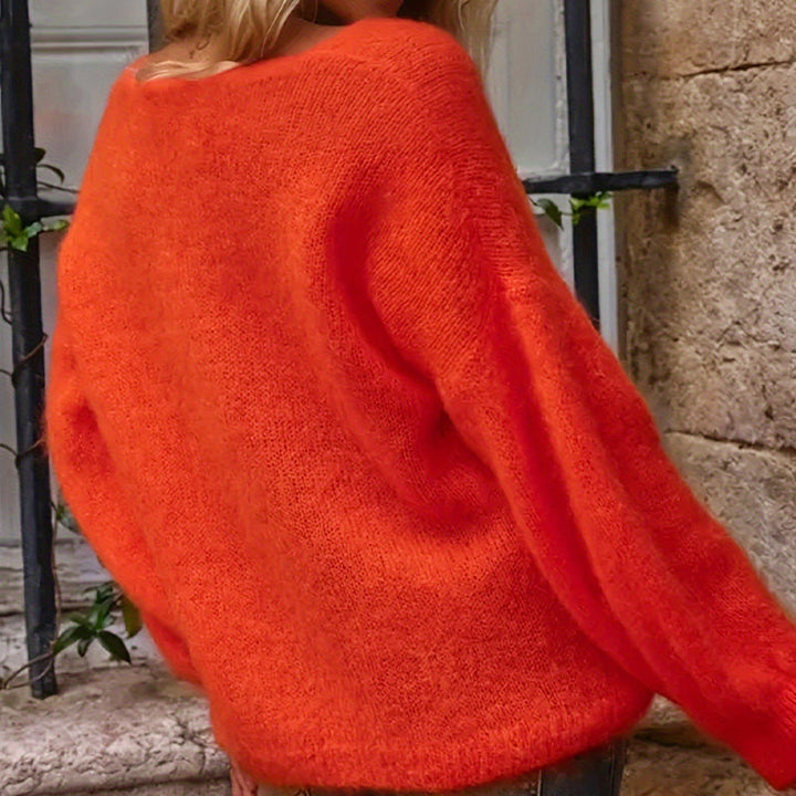 Women's Soft Fluffy V-Neck Loose-Fit Knit Sweater
