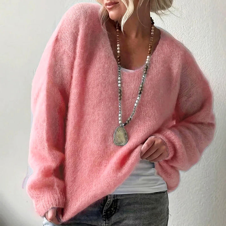 Women's Soft Fluffy V-Neck Loose-Fit Knit Sweater