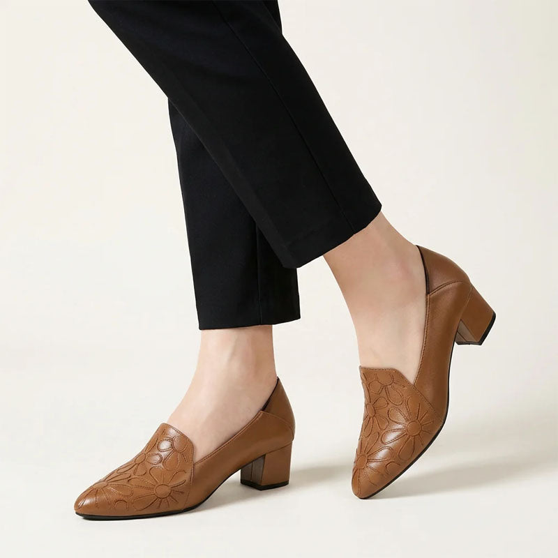 Women's Floral Embossed Pointed Heel Dress Shoes