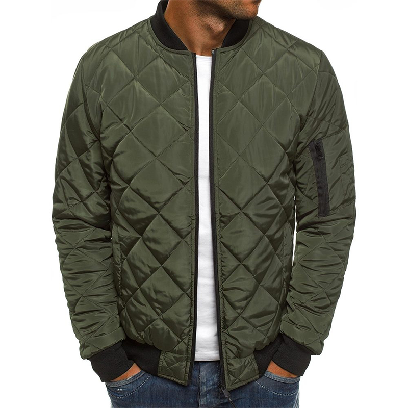 Men's Diamond Quilted Zip-Up Sleeve-Pocket Bomber Jacket