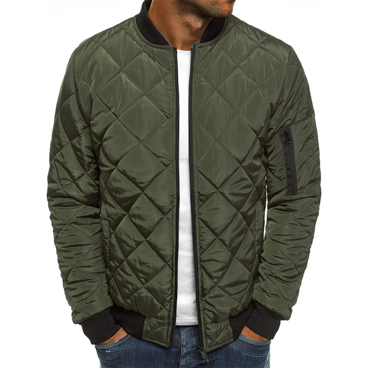 Men's Diamond Quilted Zip-Up Sleeve-Pocket Bomber Jacket