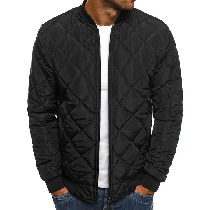 Men's Diamond Quilted Zip-Up Sleeve-Pocket Bomber Jacket