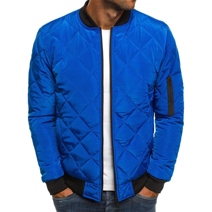Men's Diamond Quilted Zip-Up Sleeve-Pocket Bomber Jacket