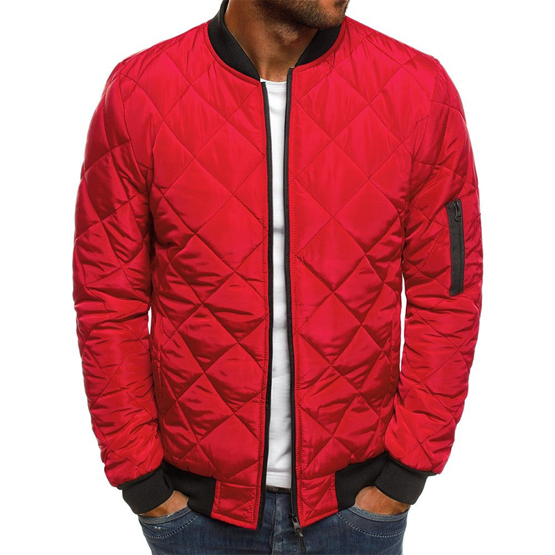 Men's Diamond Quilted Zip-Up Sleeve-Pocket Bomber Jacket