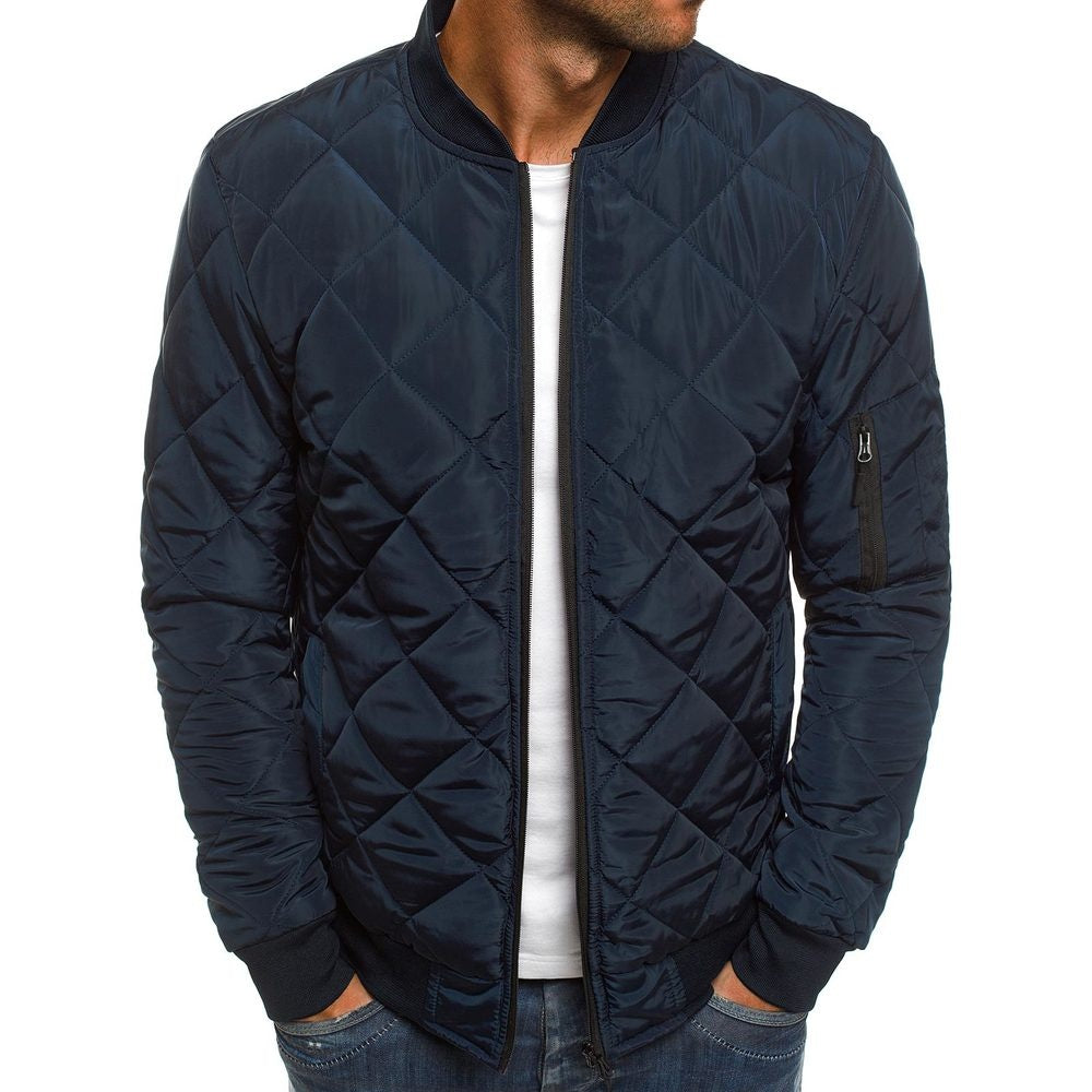 Men's Diamond Quilted Zip-Up Sleeve-Pocket Bomber Jacket
