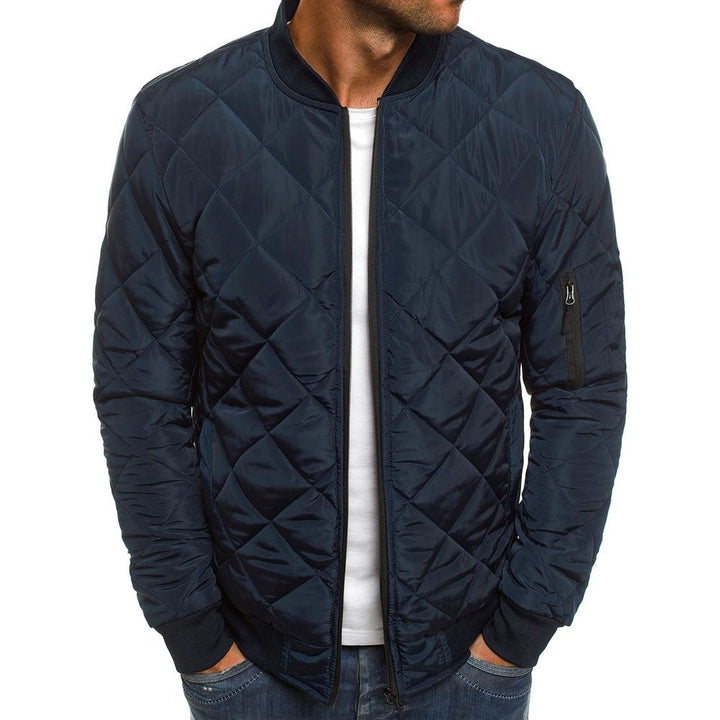 Men's Diamond Quilted Zip-Up Sleeve-Pocket Bomber Jacket