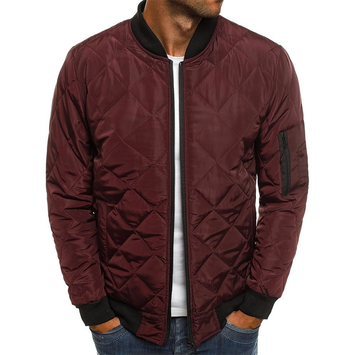 Men's Diamond Quilted Zip-Up Sleeve-Pocket Bomber Jacket