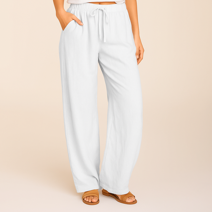 Women's Drawstring Wide-Leg Linen Trousers