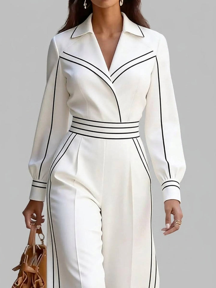 Women's Collared Wide Leg Jumpsuit with Contrast Detailing