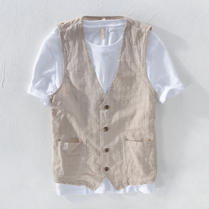 Men's Elegant and Breathable Striped Linen-Look Vest