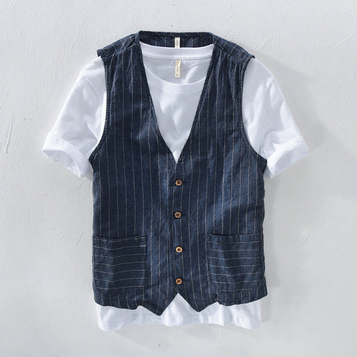 Men's Elegant and Breathable Striped Linen-Look Vest