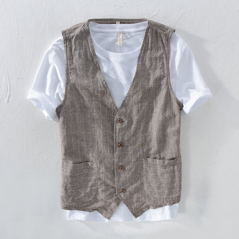 Men's Elegant and Breathable Striped Linen-Look Vest