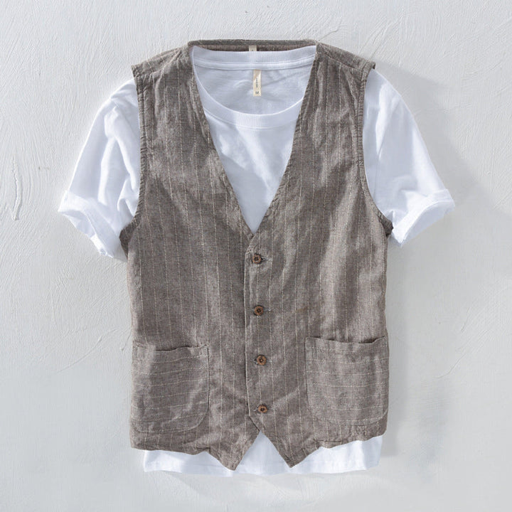 Men's Elegant and Breathable Striped Linen-Look Vest