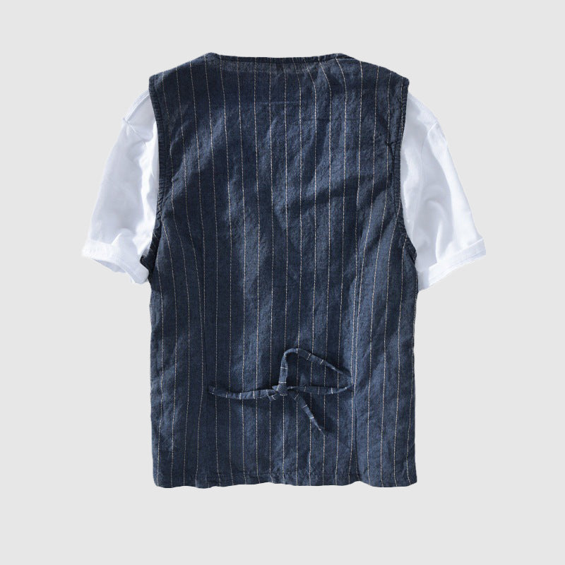 Men's Elegant and Breathable Striped Linen-Look Vest