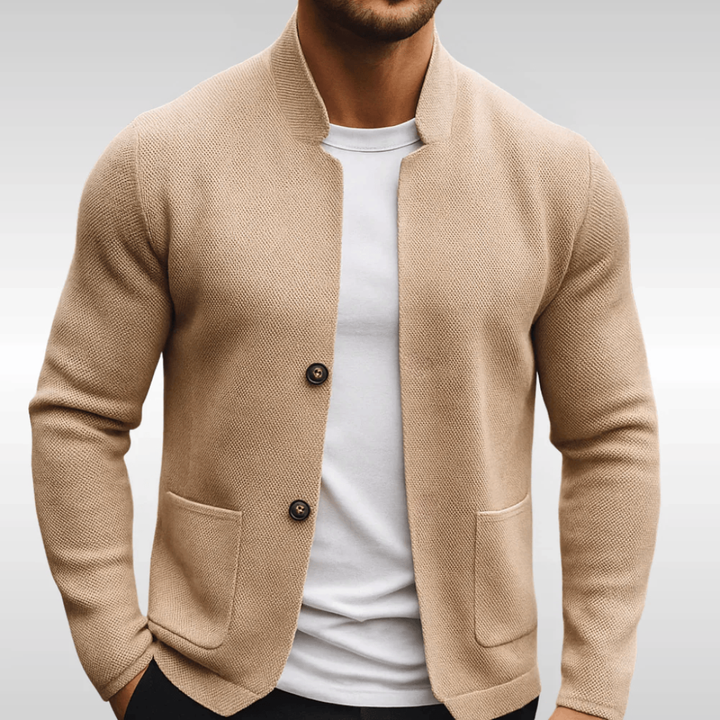 Men's Textured Knit Cardigan | Modern Slim Fit Layering with Collar
