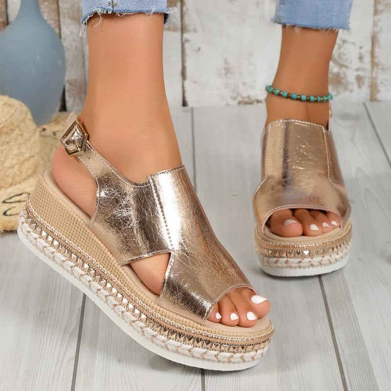 Sadie | Women's Metallic Finish Platform Sandal