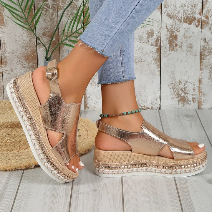 Sadie | Women's Metallic Finish Platform Sandal