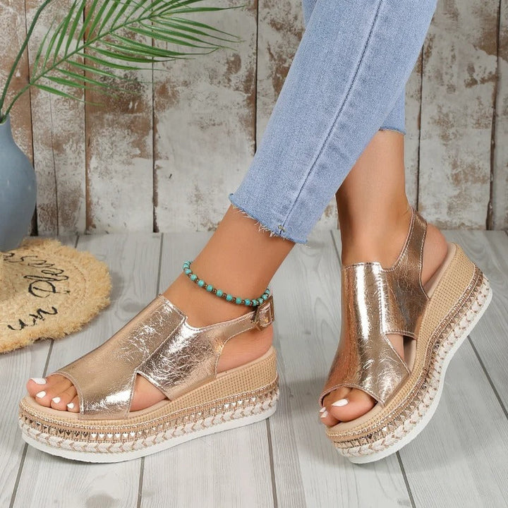 Sadie | Women's Metallic Finish Platform Sandal