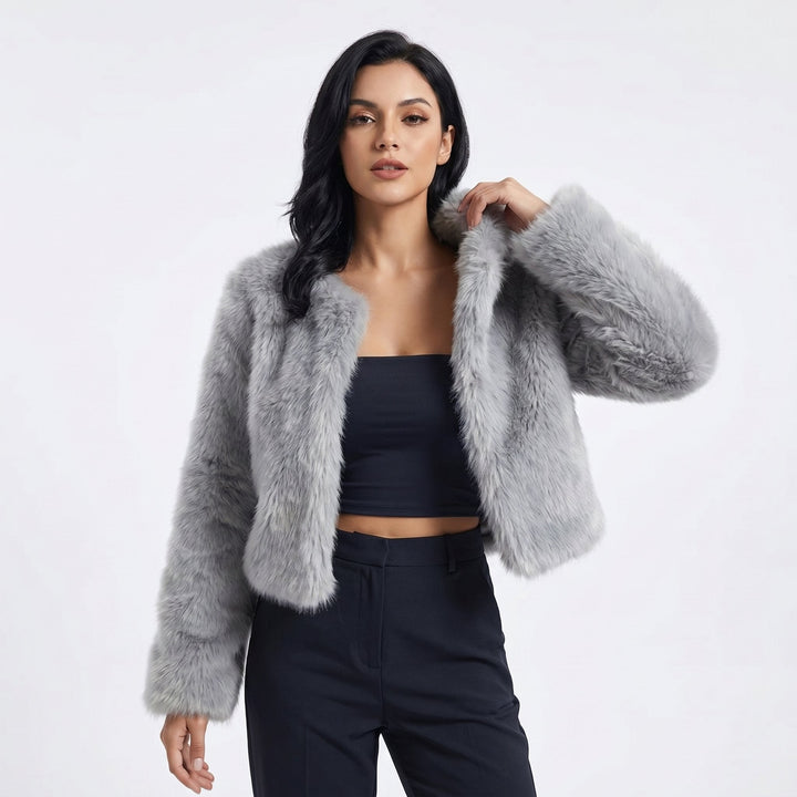 Women's Cropped Faux Fur Cozy Cardigan