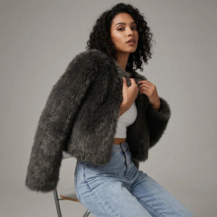 Women's Cropped Faux Fur Cozy Cardigan