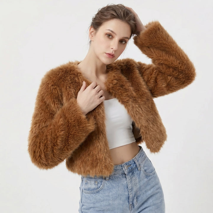 Women's Cropped Faux Fur Cozy Cardigan