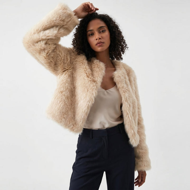 Women's Cropped Faux Fur Cozy Cardigan