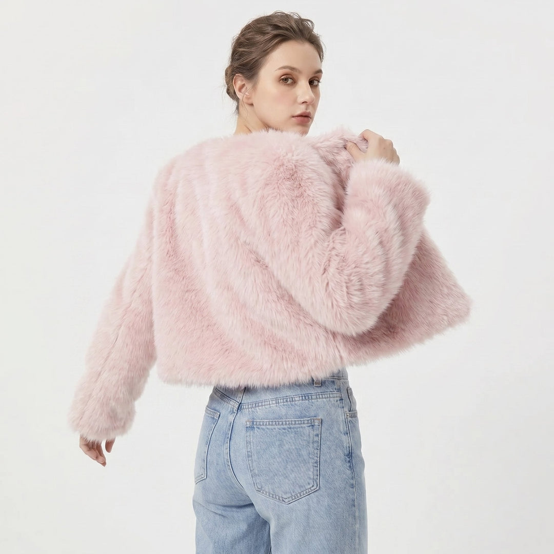 Women's Cropped Faux Fur Cozy Cardigan