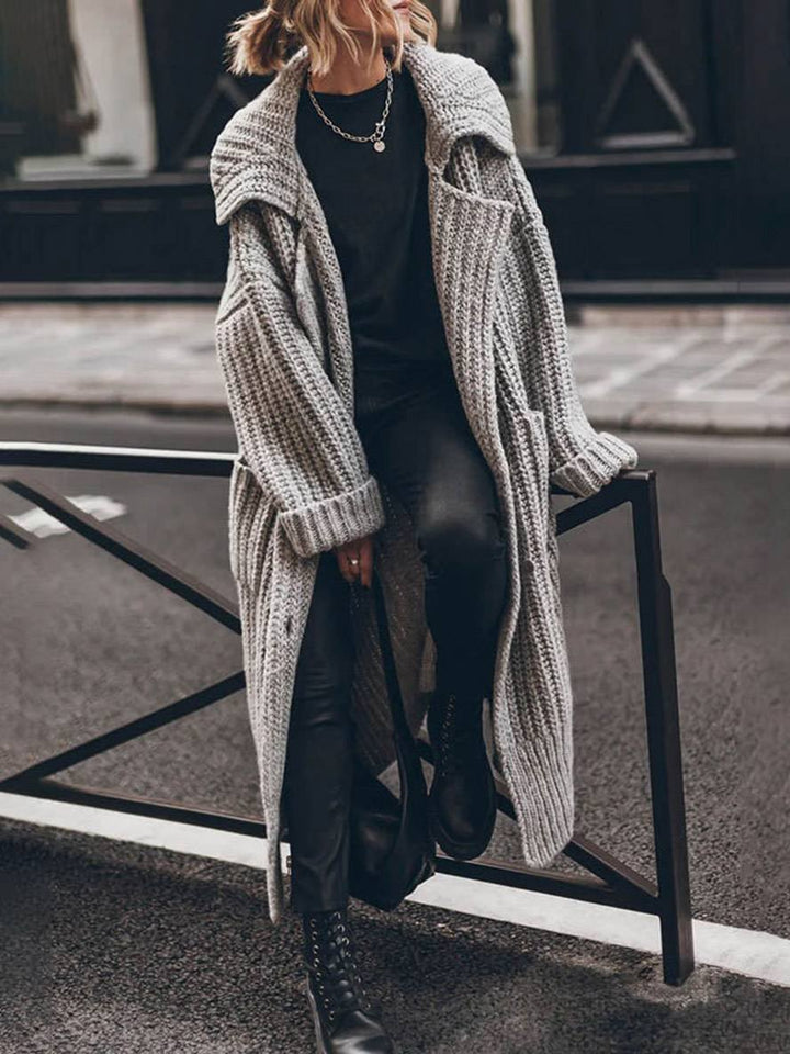 Women's Stylish Oversized Longline Lapel Cardigan