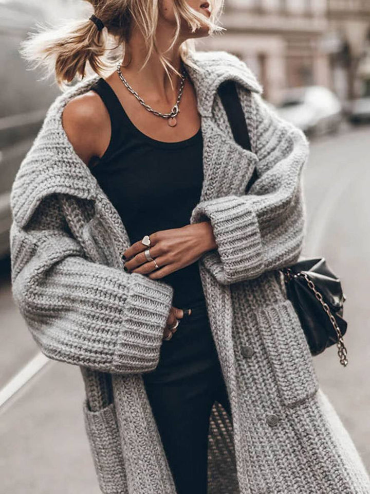 Women's Stylish Oversized Longline Lapel Cardigan