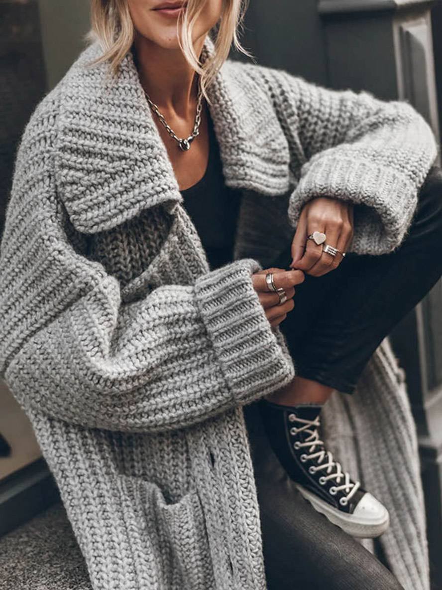 Women's Stylish Oversized Longline Lapel Cardigan
